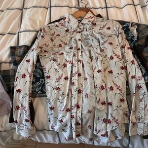 Express Blue and Red Casual Button Down Shirt